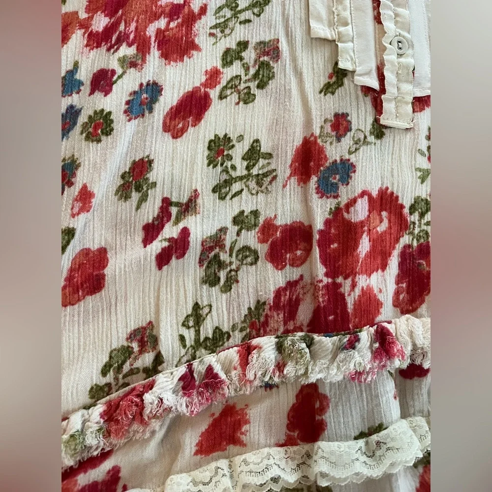 Free People Floral Sleeveless Hi-Low Blouse Summer Women’s Size Medium - Picture 4 of 15